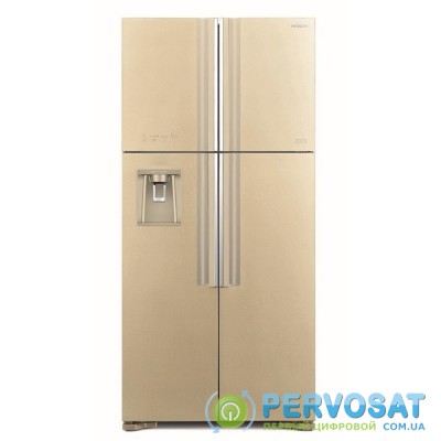 Холодильник с верхней мороз. HITACHI R-W660PUC7GBE, 184х75х86см, 4 дв., Х- 396л, М- 144л, A+, NF, Інвертор, Чорне скло