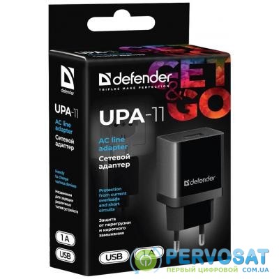 Зарядное устройство Defender UPA-11 black, 1xUSB, 5V / 1A (83547)