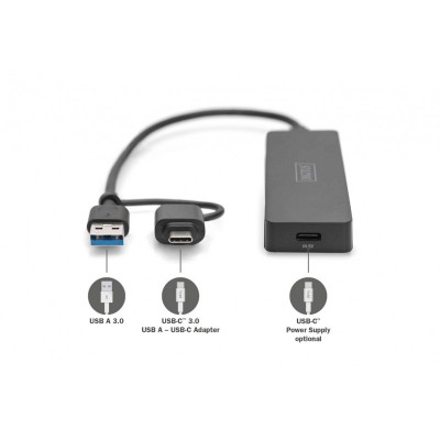 Хаб DIGITUS USB-A/C > 4хUSB-А, 0,2 м, активний (опція)