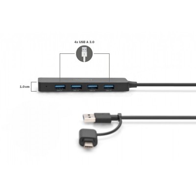 Хаб DIGITUS USB-A/C > 4хUSB-А, 0,2 м, активний (опція)