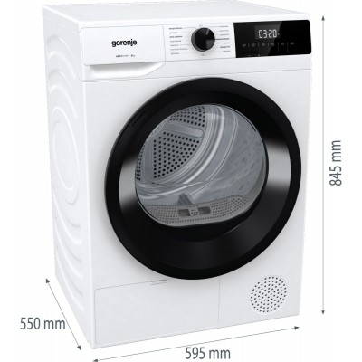 Сушильна машина Gorenje DHNE82/P тепловий насос, 8кг, А++, 60см, дисплей, білий
