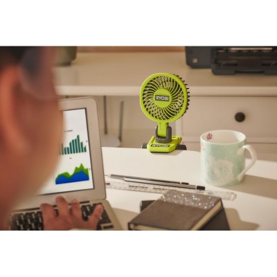 Вентилятор акумуляторний кліпса Ryobi USB Lithium RCF4-120G 4В акб 1х2А·год 3800об·хв обертання 325° поворот 180° 2 швидкості 0.29кг