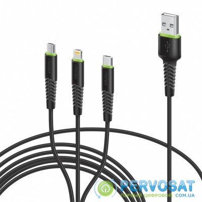 Дата кабель USB 2.0 AM to Lightning + Micro 5P + Type-C 1.4m CBFLEXU1 bl Intaleo (1283126487521)
