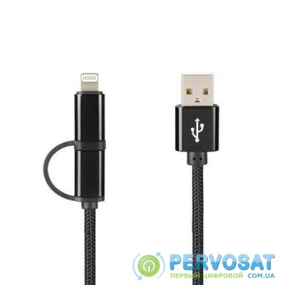 Дата кабель USB 2.0 AM to Lightning + Micro 5P Pro Combo Black Gelius (65131)