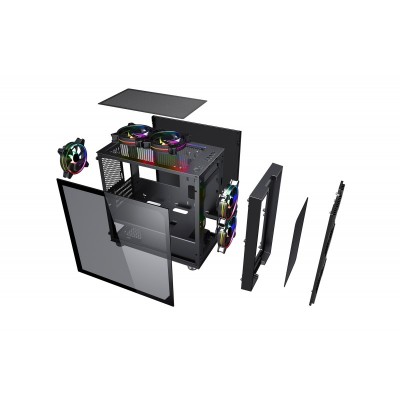 Корпус 2E GAMING ASPER (GM7) MiniT, 2xUSB2.0,1xUSB3.0, 3x120мм ARGB, скло (бічна панель),без БЖ,чорний