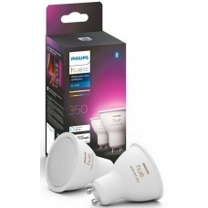 Лампа розумна Philips Hue GU10, 5.7W(50Вт), 2000K-6500K, RGB, ZigBee, Bluetooth, димування, 2шт Лампа розумна Philips Hue GU10, 5.7W(50Вт), 2000K-6500K, RGB, ZigBee, Bluetooth, димування, 2шт