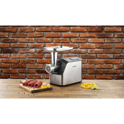 М'ясорубка Gorenje, 2200Вт, 2.2кг/хв, 2 решітки, насадка для ковбас, пластик/метал, чорн/нерж