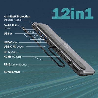 Док-станція DIGITUS USB-C > 2xHDMI/1xDP/3xUSB-A/USB-C/RJ54/PD/Audio Док-станція DIGITUS USB-C > 2xHDMI/1xDP/3xUSB-A/USB-C/RJ54/PD/Audio