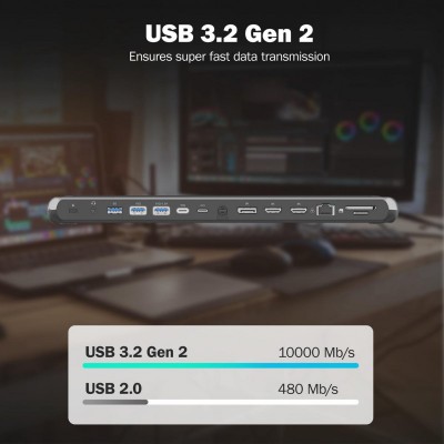 Док-станція DIGITUS USB-C > 2xHDMI/1xDP/3xUSB-A/USB-C/RJ54/PD/Audio Док-станція DIGITUS USB-C > 2xHDMI/1xDP/3xUSB-A/USB-C/RJ54/PD/Audio