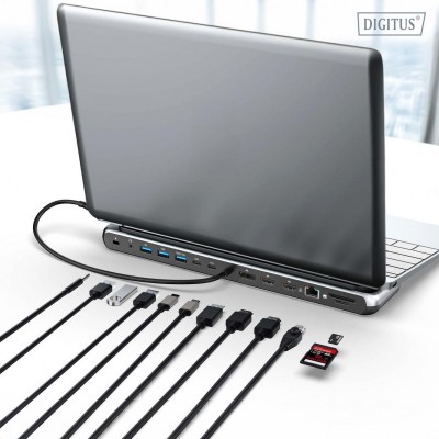 Док-станція DIGITUS USB-C > 2xHDMI/1xDP/3xUSB-A/USB-C/RJ54/PD/Audio Док-станція DIGITUS USB-C > 2xHDMI/1xDP/3xUSB-A/USB-C/RJ54/PD/Audio