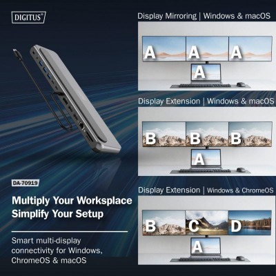 Док-станція DIGITUS USB-C > 2xHDMI/1xDP/3xUSB-A/USB-C/RJ54/PD/Audio Док-станція DIGITUS USB-C > 2xHDMI/1xDP/3xUSB-A/USB-C/RJ54/PD/Audio