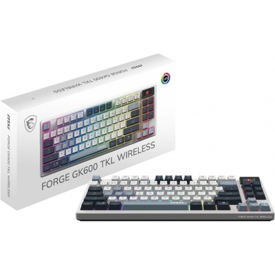 Клавіатура механічна MSI FORGE GK600 TKL W SKY UA 104key, mechanical Linear, USB-A, Wireless, Bluetooth, EN/UKR/RU, RGB, білий