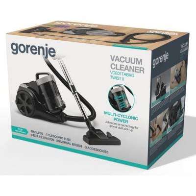 Пилосос Gorenje контейнерний, 850Вт, конт пил -3.3л, HEPA, телескоп трубка, чорний