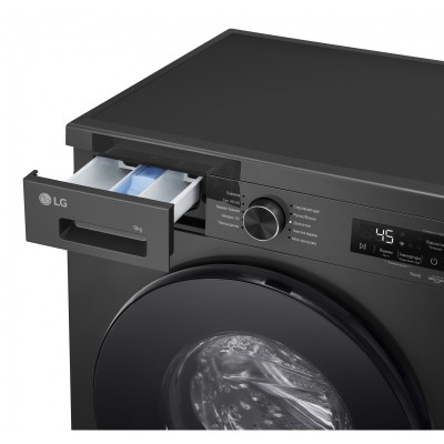 Пральна машина LG фронтальна, 9кг, 1400, A, 55см, дисплей, пара, інвертор, чорний