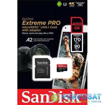Карта памяти SANDISK 400GB microSDXC class 10 UHS-I U3 A2 V30 Extreme Pro (SDSQXCZ-400G-GN6MA)