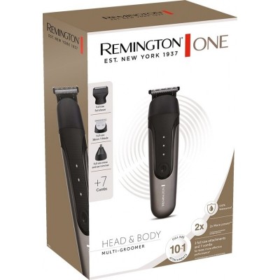 Тример Remington One, для бороди, вусів, голови, носа та тіла, акум., насадок-9, 60 хвил роботи, сталь, чорний