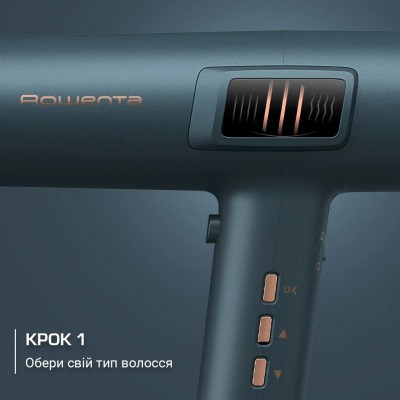 Фен Rowenta Maestria For you, 1800Вт, 3 режими, дифузор, іоніз-я, хол. обдув, дисплей, синій Фен Rowenta Maestria For you, 1800Вт, 3 режими, дифузор, іоніз-я, хол. обдув, дисплей, синій