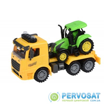 Same Toy Машинка инерционная Truck Тягач (желтый) с трактором со светом и звуком