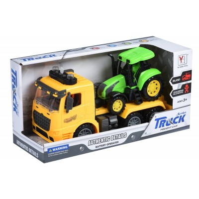 Same Toy Машинка инерционная Truck Тягач (желтый) с трактором со светом и звуком