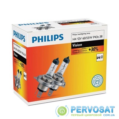 Лампа галогенна Philips H4 Vision, 3200K, 2шт/картон
