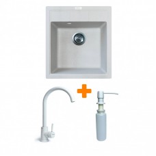 Набір кухонна Adamant Brick, штучний камінь, квадрат, без крила, 460x515x200мм, чаша - 1, врізна, Old stone + змішувач та дозатор Набір кухонна Adamant Brick, штучний камінь, квадрат, без крила, 460x515x200мм, чаша - 1, врізна, Old stone + змішувач та дозатор