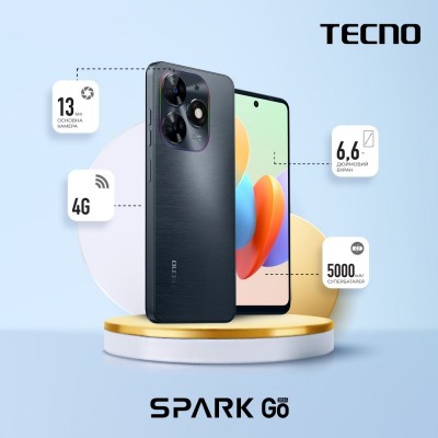 Смартфон TECNO Spark Go 2024 (BG6) 6.56&quot; 3/64ГБ, 2SIM, 5000мА•год, Gravity Black