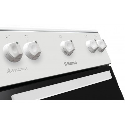 Плита Hansa газова, 70л, 50x60см, газ-контроль, електричне запалювання в ручках, білий
