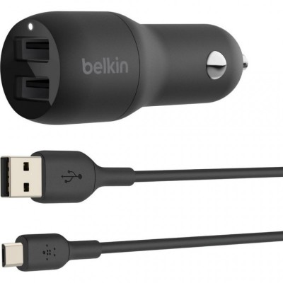 Зарядное устройство Belkin Car Charger 24W Dual USB-A, USB-A - MicroUSB, 1m, black (CCE002BT1MBK)