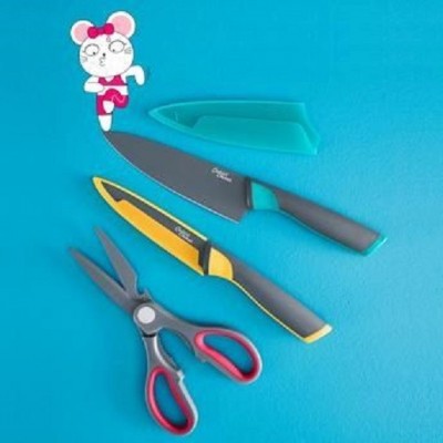 Набір ножів Tefal Chef Club 3 предмети, нержавіюча сталь з антипригарним титановим покриттям, пластик, без підставки, з чохлом