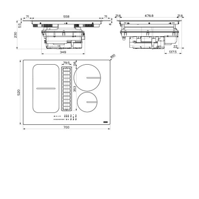 Варильна повверхня Franke індукційна, з фільтром, 70см, розширена зона, вбудована витяжка, Booster, 1050м.куб/год, A++, автовідключення, чорний