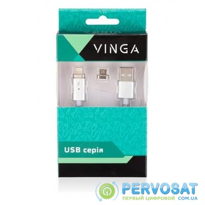 Дата кабель USB 2.0 AM to Lightning + Micro 5P 1.0m Vinga (Magnetic 2in1)