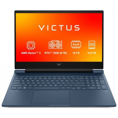 Ноутбук HP Victus 15-fb3021ua 15.6" FHD IPS AG, AMD R5-8645HS, 16GB, F512GB, NVD3050-6, DOS, синій
