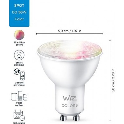 Керована по WiFi лампа WiZ GU10 4,7W(50W 400Lm) 2200-6500K RGB Wi-Fi