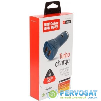 Зарядное устройство ColorWay 2USB Quick Charge 3.0 (36W) blue (CW-CHA011Q-BL)