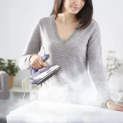 Праска Tefal дорожня First Class, 1000Вт, 65мл, паровий удар -45гр, нерж. сталь, біло-фіолетовий