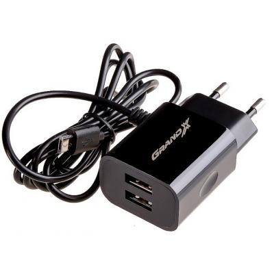 Зарядний пристрій Grand-X 5V 2,1A 2USB + micro USB Black (CH-35B)