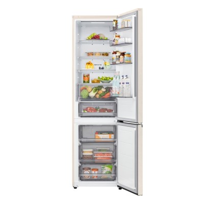 Холодильник LG з нижн. мороз., 203x60х68, холод.відд.-262л, мороз.відд.-113л, 2дв., E, NF, інв., диспл зовн., зона св-ті, бежевий