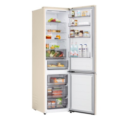 Холодильник LG з нижн. мороз., 203x60х68, холод.відд.-262л, мороз.відд.-113л, 2дв., E, NF, інв., диспл зовн., зона св-ті, бежевий