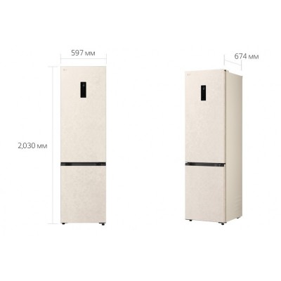 Холодильник LG з нижн. мороз., 203x60х68, холод.відд.-262л, мороз.відд.-113л, 2дв., E, NF, інв., диспл зовн., зона св-ті, бежевий