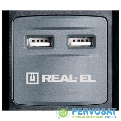 Сетевой удлинитель REAL-EL RS-3 USB CHARGE 1.8m, black (EL122500001)