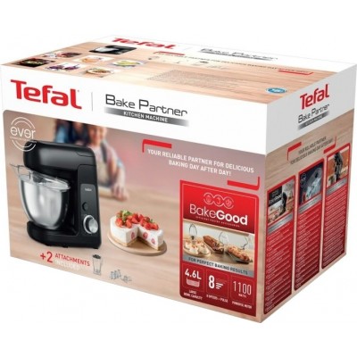 Кухонна машина Tefal Bake Partner 1100Вт, чаша-метал, корпус-пластик, насадок-6, чорний