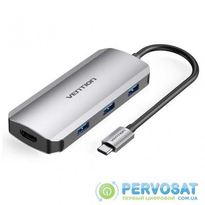 Концентратор Vention USB3.1 Type-C --> HDMI/USB-C Gen 1/USB 3.0x3/PD 100W Hub 6-i (TOFHB)