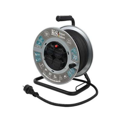 Подовжувач мережевий Konner&Sohnen KS CRM-30M, 30м, 4xТипF, 16A, на котушці, чорний