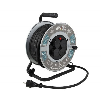 Подовжувач мережевий Konner&Sohnen KS CRM-30M, 30м, 4xТипF, 16A, на котушці, чорний