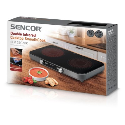 Електроплитка Sencor SmoothCook SCP2803BK, 2 конфорки, склокераміка, 2200Вт+1300Вт, чорний