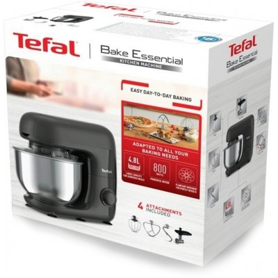 Кухонна машина Tefal Bake Essential 800Вт, чаша-метал, корпус-метал/пластик, насадок-4, чорний