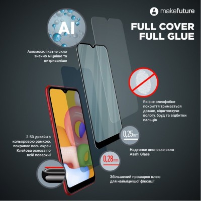 Стекло защитное MakeFuture Samsung M12 Full Cover Full Glue (MGF-SM12)