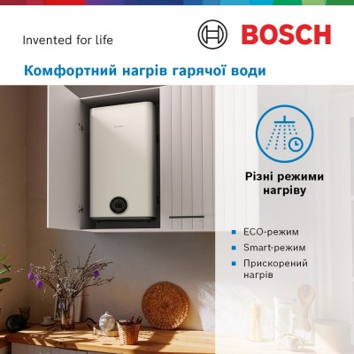 Водонагрівач електр. BOSCH плаский слім Tronic 3500, 50л, 1.5кВт, ун. монтаж, електр. кер-ння, B, білий