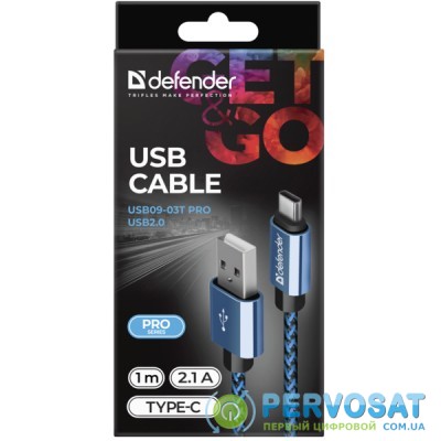 Дата кабель USB 2.0 AM to Lightning 1.0m ACH01-03T 2.1A blue Defender (87811)