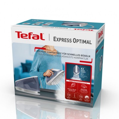 Праска-парогенератор Tefal Optimal, 2200Вт, 1200мл, паровий удар -190гр, постійна пара - 110гр, керам. підошва, біло-синій